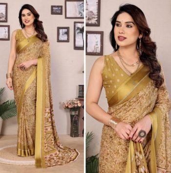 ATTRACTIVE BRIGHT MOSS SATIN ZARI WORK SAREE WITH UNSTITCHED BLOUSE GOLD