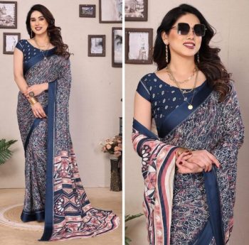 ATTRACTIVE BRIGHT MOSS SATIN ZARI WORK SAREE WITH UNSTITCHED BLOUSE BLUE
