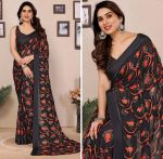 ATTRACTIVE BRIGHT MOSS SATIN ZARI WORK SAREE WITH UNSTITCHED BLOUSE BLACK