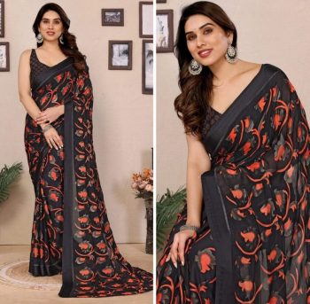 ATTRACTIVE BRIGHT MOSS SATIN ZARI WORK SAREE WITH UNSTITCHED BLOUSE BLACK