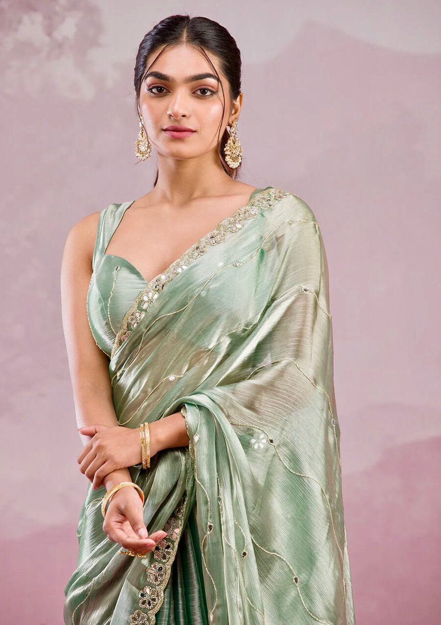 ATTRACTIVE BURBERRY SILK EMBROIDERY,REAL MIRROR WITH CUT BORDER WORK SAREE WITH UNSTITCHED BLOUSE PARTY WEAR WHOLESALE PRICE ETHNIC GARMENT (24)