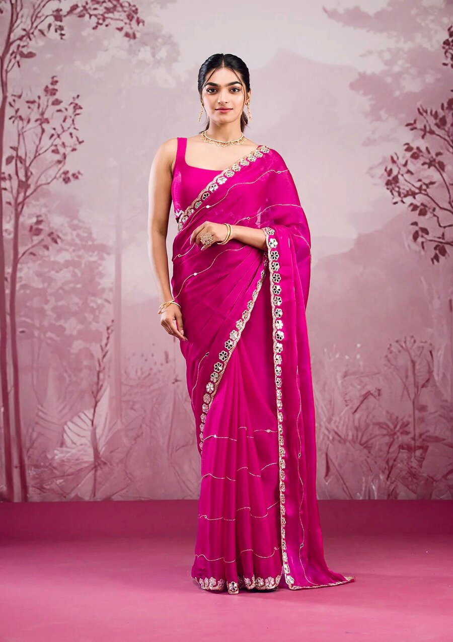 ATTRACTIVE BURBERRY SILK EMBROIDERY,REAL MIRROR WITH CUT BORDER WORK SAREE WITH UNSTITCHED BLOUSE PARTY WEAR WHOLESALE PRICE ETHNIC GARMENT (26)