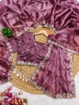 ATTRACTIVE BURBERRY SILK EMBROIDERY,REAL MIRROR WITH CUT BORDER WORK SAREE WITH UNSTITCHED BLOUSE PARTY WEAR WHOLESALE PRICE ETHNIC GARMENT (29)