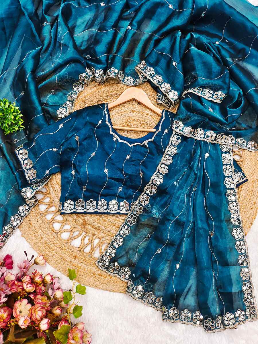 ATTRACTIVE BURBERRY SILK EMBROIDERY,REAL MIRROR WITH CUT BORDER WORK SAREE WITH UNSTITCHED BLOUSE PARTY WEAR WHOLESALE PRICE ETHNIC GARMENT (33)