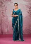 ATTRACTIVE BURBERRY SILK EMBROIDERY,REAL MIRROR WITH CUT BORDER WORK SAREE WITH UNSTITCHED BLOUSE RAMA