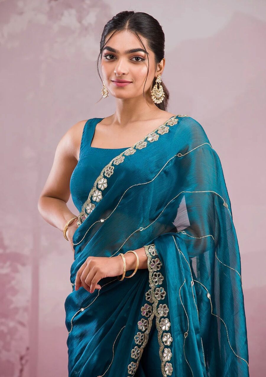 ATTRACTIVE BURBERRY SILK EMBROIDERY,REAL MIRROR WITH CUT BORDER WORK SAREE WITH UNSTITCHED BLOUSE PARTY WEAR WHOLESALE PRICE ETHNIC GARMENT (35)