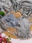 ATTRACTIVE BURBERRY SILK EMBROIDERY,REAL MIRROR WITH CUT BORDER WORK SAREE WITH UNSTITCHED BLOUSE PARTY WEAR WHOLESALE PRICE ETHNIC GARMENT (41)