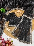 ATTRACTIVE BURBERRY SILK EMBROIDERY,REAL MIRROR WITH CUT BORDER WORK SAREE WITH UNSTITCHED BLOUSE PARTY WEAR WHOLESALE PRICE ETHNIC GARMENT (43)