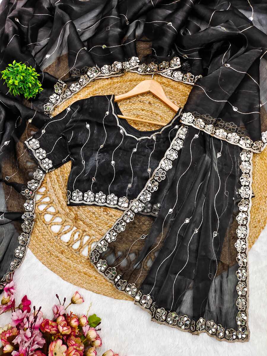 ATTRACTIVE BURBERRY SILK EMBROIDERY,REAL MIRROR WITH CUT BORDER WORK SAREE WITH UNSTITCHED BLOUSE PARTY WEAR WHOLESALE PRICE ETHNIC GARMENT (42)