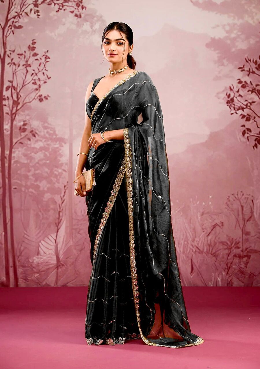 ATTRACTIVE BURBERRY SILK EMBROIDERY,REAL MIRROR WITH CUT BORDER WORK SAREE WITH UNSTITCHED BLOUSE PARTY WEAR WHOLESALE PRICE ETHNIC GARMENT (43)