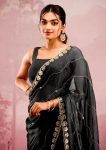 ATTRACTIVE BURBERRY SILK EMBROIDERY,REAL MIRROR WITH CUT BORDER WORK SAREE WITH UNSTITCHED BLOUSE PARTY WEAR WHOLESALE PRICE ETHNIC GARMENT (43)