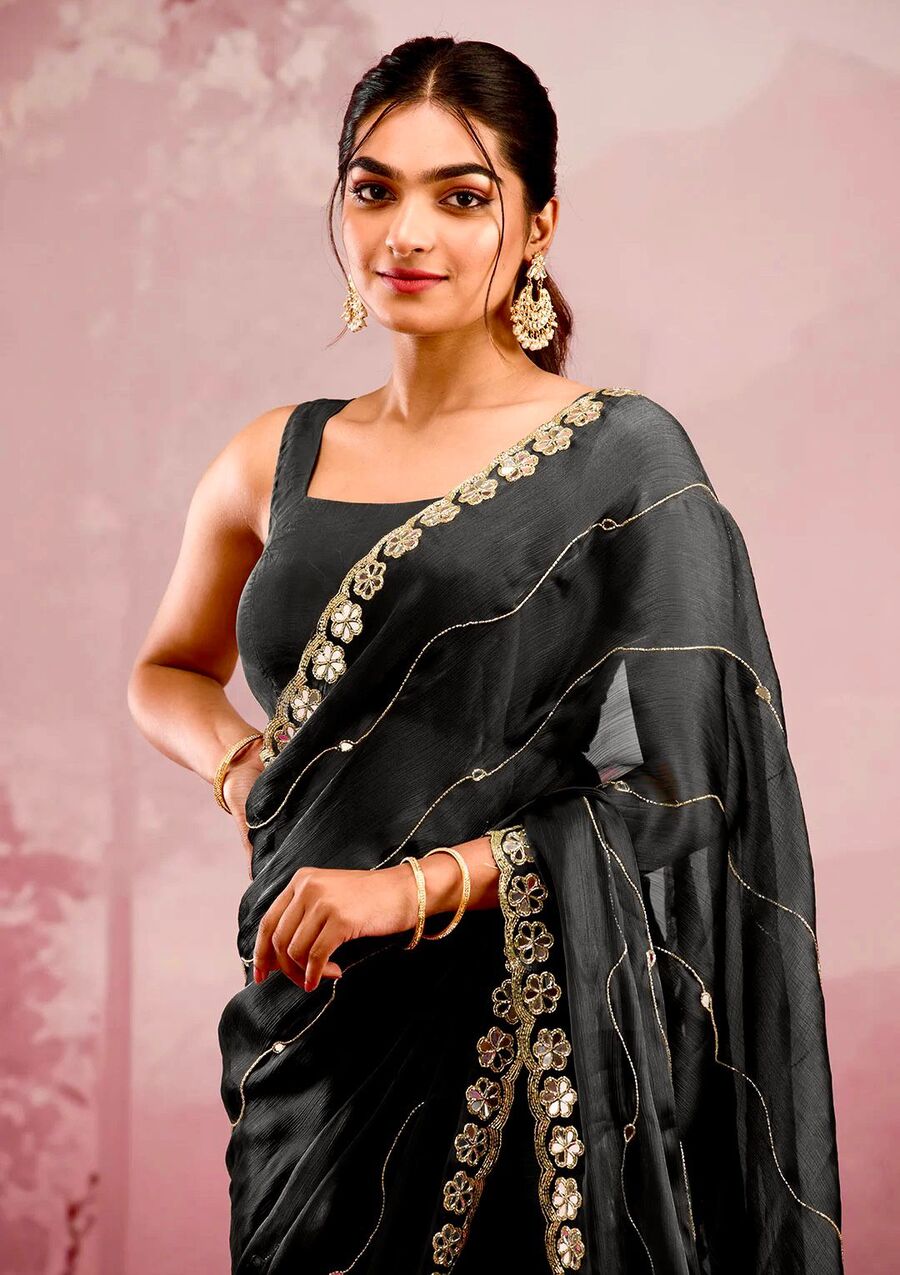 ATTRACTIVE BURBERRY SILK EMBROIDERY,REAL MIRROR WITH CUT BORDER WORK SAREE WITH UNSTITCHED BLOUSE PARTY WEAR WHOLESALE PRICE ETHNIC GARMENT (44)