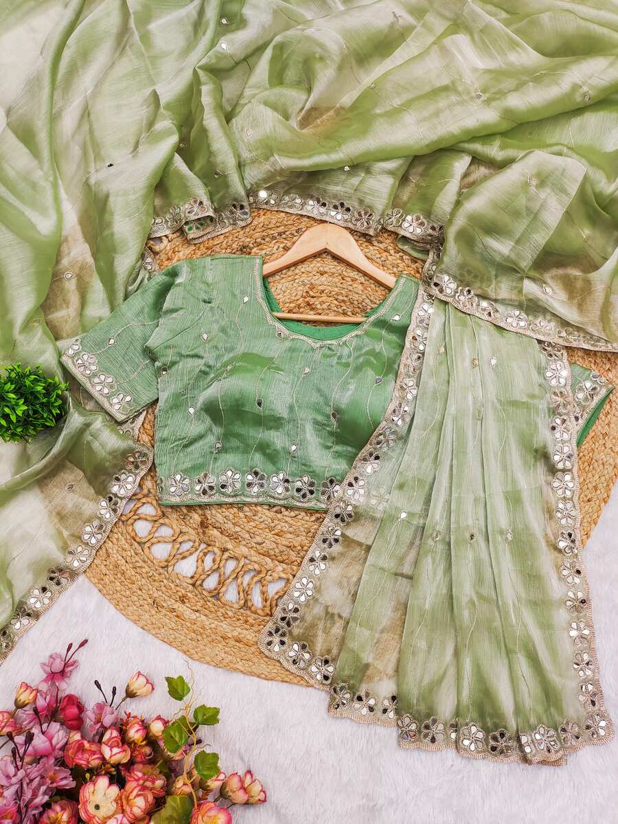 ATTRACTIVE BURBERRY SILK EMBROIDERY,REAL MIRROR WITH CUT BORDER WORK SAREE WITH UNSTITCHED BLOUSE PARTY WEAR WHOLESALE PRICE ETHNIC GARMENT (45)