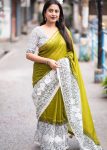 ATTRACTIVE CHANDERI COTTON WHITE CONTRACT HAND-BLOCK PRINTED PANEL WORK SAREE WITH UNSTITCHED BLOUSE PARTY WEAR WHOLESALE PRICE ETHNIC GARMENT (11)