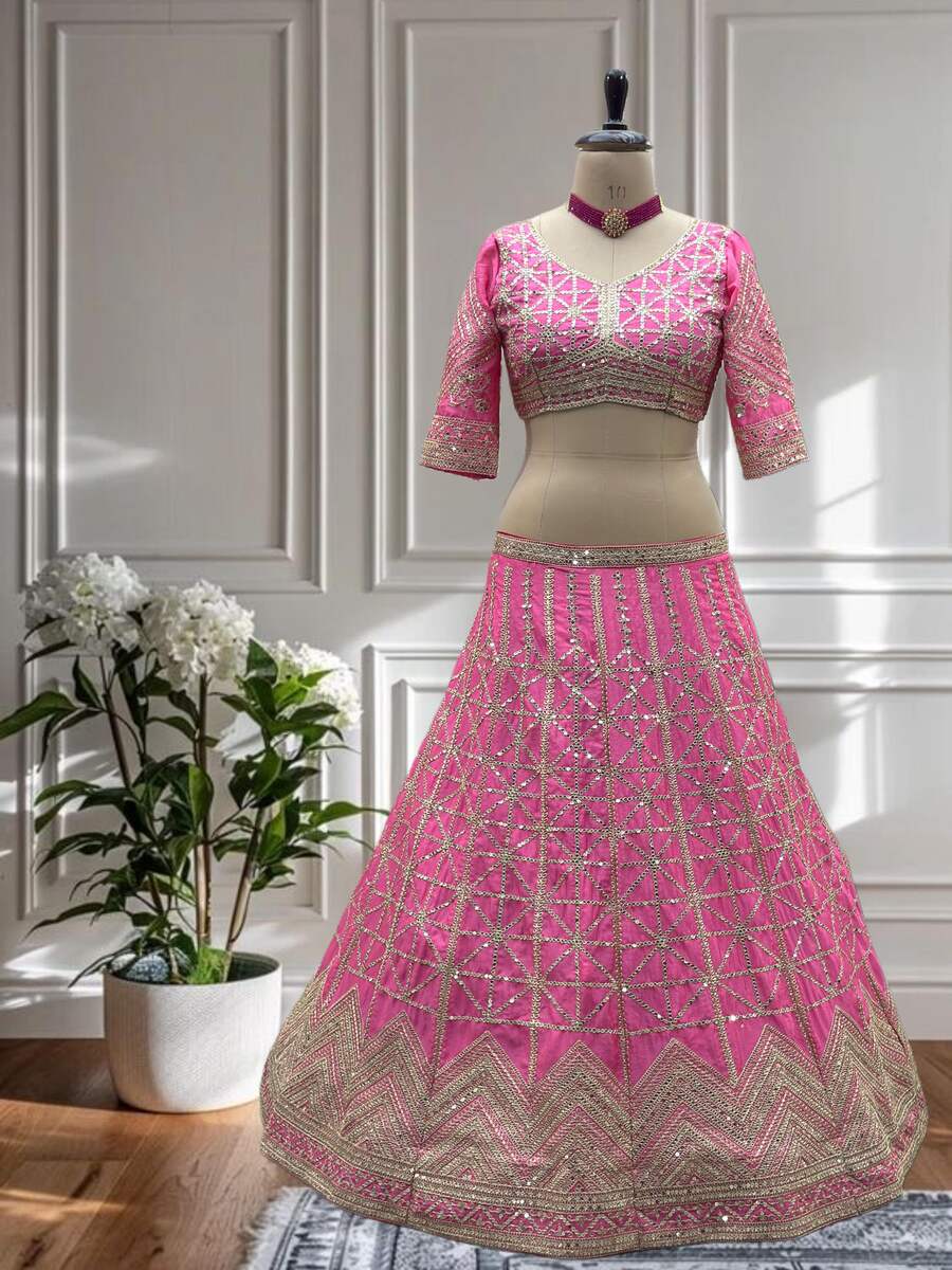 ATTRACTIVE CHINON EMBROIDERY SEQUENCE CODING DESIGN WORK LEHENGA CHOLI WITH DUPATTA WEDDING WEAR WHOLESALE PRICE ETHNIC GARMENT (12)