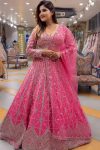ATTRACTIVE CHINON EMBROIDERY SEQUENCE CODING DESIGN WORK LEHENGA CHOLI WITH DUPATTA PINK