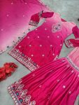 ATTRACTIVE CHINON EMBROIDERY SEQUENCE DESIGN WORK TOP SHARARA WITH DUPATTA PARTY WEAR WHOLESALE PRICE ETHNIC GARMENT (3)