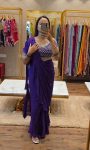 ATTRACTIVE CHINON RUFFLE WORK READY TO WEAR SAREE WITH STITCHED BLOUSE WEDDING WEAR WHOLESALE PRICE ETHNIC GARMENT (5)
