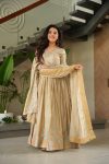 ATTRACTIVE CHINON SEQUENCE & MULTI THREAD EMBROIDERY WORK GOWN WITH DUPATTA CREAM