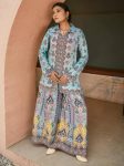 ATTRACTIVE CHINON SILK DIGITAL PRINT AND REAL MIRROR WITH STONE HAND WORK CO-ORD SET SKY
