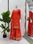 ATTRACTIVE CHINON SILK THREAD AND SEQUENCE WORK TOP PALAZZO WITH DUPATTA ORANGE