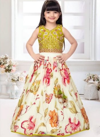 ATTRACTIVE CHINON SILLK DIGITAL PRINT WITH BORDER DESIGN & FANCY LATKAN DORE WORK LEHENGA CHOLI WITH DUPATTA  YELLOW