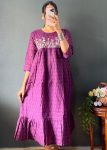 ATTRACTIVE COTTON EMBROIDERY MAXI DRESS ONE PEICE WINE