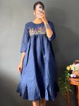 ATTRACTIVE COTTON EMBROIDERY MAXI DRESS ONE PEICE BLUE