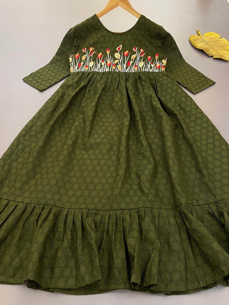 ATTRACTIVE COTTON EMBROIDERY MAXI DRESS ONE PEICE CASUAL WEAR WHOLESALE PRICE ETHNIC GARMENT (46)