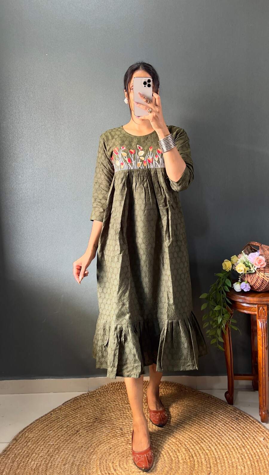 ATTRACTIVE COTTON EMBROIDERY MAXI DRESS ONE PEICE CASUAL WEAR WHOLESALE PRICE ETHNIC GARMENT (47)