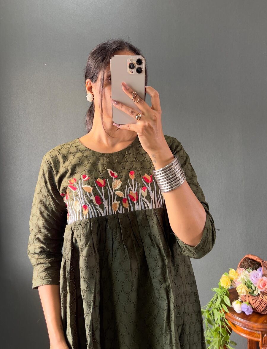 ATTRACTIVE COTTON EMBROIDERY MAXI DRESS ONE PEICE CASUAL WEAR WHOLESALE PRICE ETHNIC GARMENT (49)