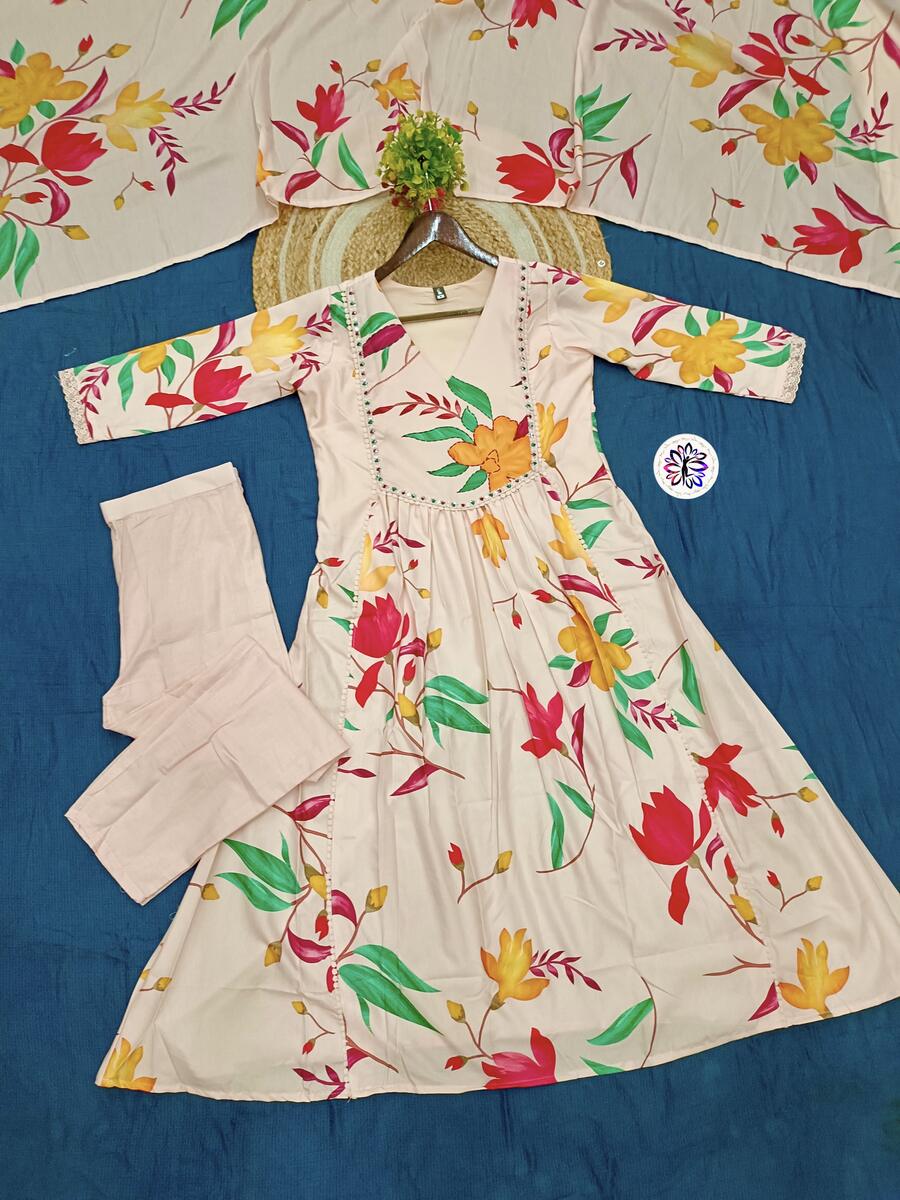 ATTRACTIVE COTTON EMROIDERY WITH PRINTED WORK TOP BOTTOM WITH DUPATTA MULTI (1)