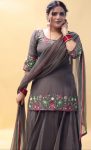 ATTRACTIVE CREPE EMBROIDERY SEQUENCE WORK TOP LEHENGA WITH DUPATTA GREY