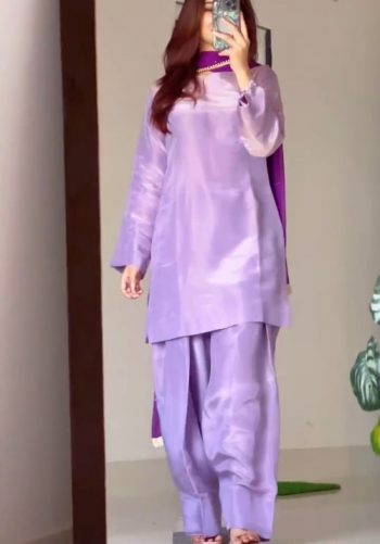 ATTRACTIVE CREPE PLAIN WORK TOP PATIYALA WITH DUPATTA LAVENDER
