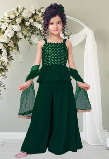 ATTRACTIVE CREPE SEQUENCE WORK KID'S TOP PALAZZO WITH DUPATTA GREEN