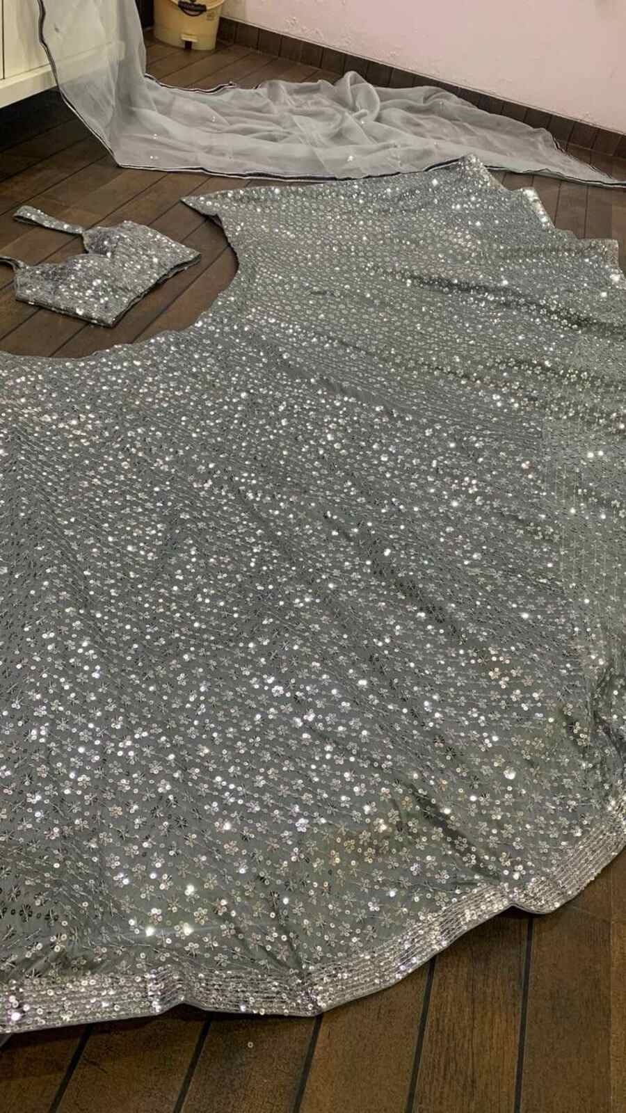 ATTRACTIVE CREPE SILK SEQUENCE WORK LEHENGA CHOLI WITH DUPATTA PARTY WEAR WHOLESALE PRICE ETHNIC GARMENT (6)