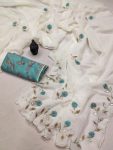 ATTRACTIVE  CRUNCHY CHIFFON HAND WORK SAREE WITH UNSTITCHED BLOUSE WHITE