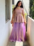 ATTRACTIVE CRUNCHY SILK EMBROIDERY SEQUENCE WORK TOP LEHENGA LAVENDER