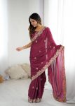 ATTRACTIVE CRUSH EMBROIDERY THREADS, CODING & SEQUENCE WORK SAREE WITH UNSTITCHED BLOUSE PARTY WEAR WHOLESALE PRICE ETHNIC GARMENT (22)