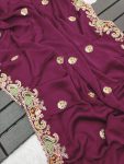 ATTRACTIVE CRUSH EMBROIDERY THREADS, CODING & SEQUENCE WORK SAREE WITH UNSTITCHED BLOUSE PARTY WEAR WHOLESALE PRICE ETHNIC GARMENT (22)