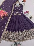 ATTRACTIVE DIAMOND SILK EMBROIDERY THREAD SEQUENCE WORK GOWN WITH DUPATTA WEDDING WEAR WHOLESALE PRICE ETHNIC GARMENT (4)