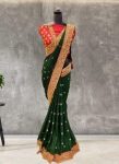 ATTRACTIVE DOLA SILK EMBROIDERY THREAD & SEQUENCE WORK SAREE WITH UNSTITCHED BLOUSE GREEN