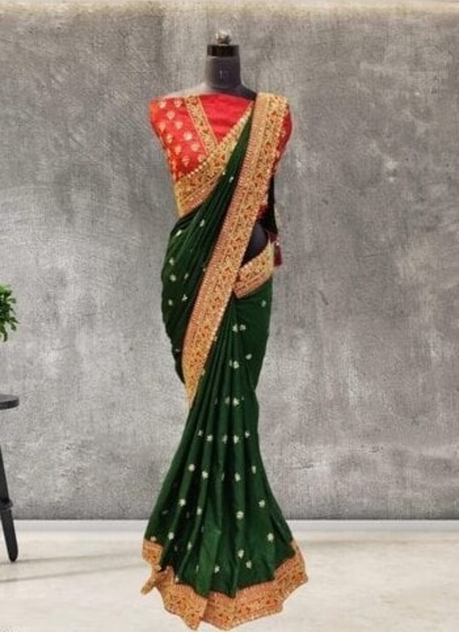 ATTRACTIVE DOLA SILK EMBROIDERY THREAD & SEQUENCE WORK SAREE WITH UNSTITCHED BLOUSE PARTY WEAR WHOLESALE PRICE ETHNIC GARMENT (2)