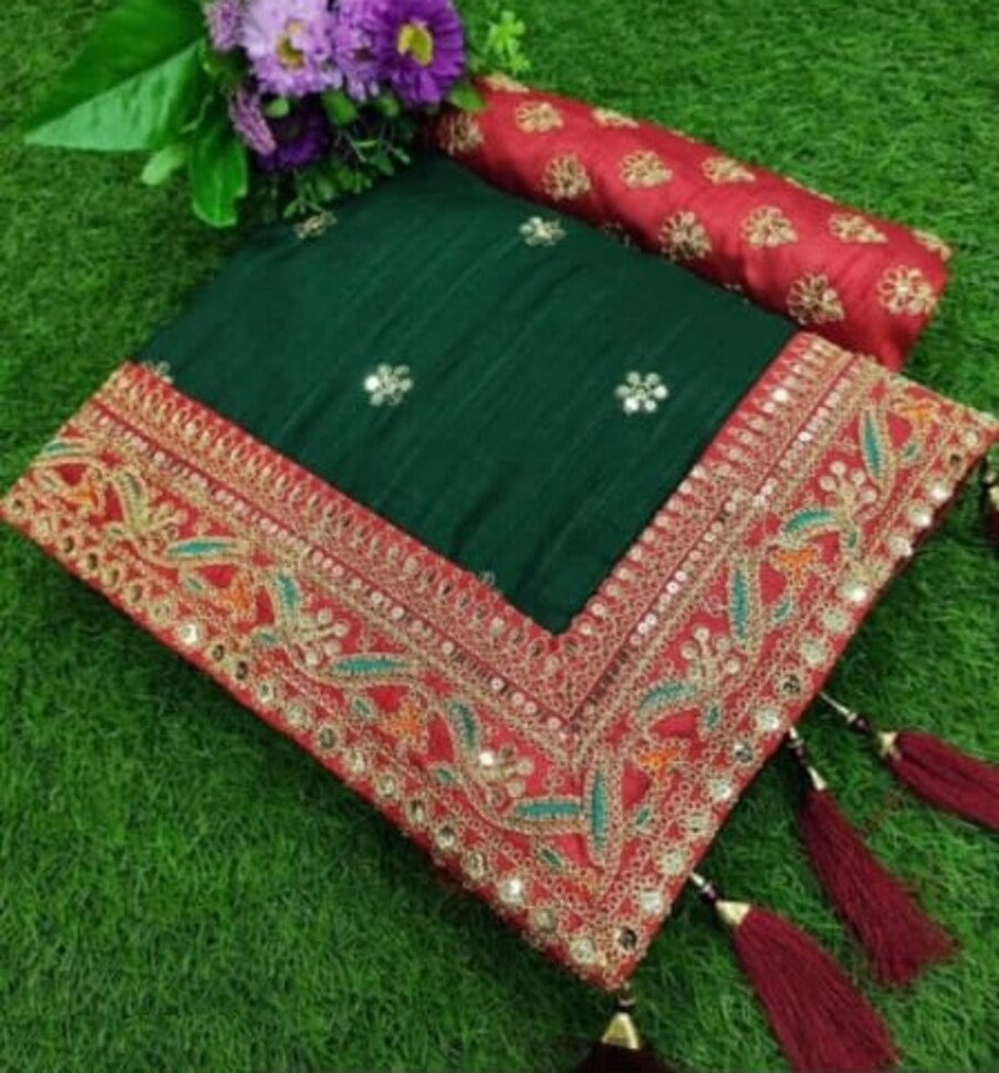 ATTRACTIVE DOLA SILK EMBROIDERY THREAD & SEQUENCE WORK SAREE WITH UNSTITCHED BLOUSE PARTY WEAR WHOLESALE PRICE ETHNIC GARMENT (6)
