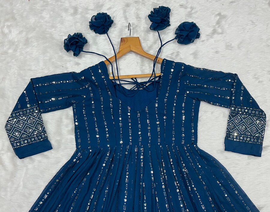 ATTRACTIVE FAUX BLOOMING SEQUENCE & THREAD EMBROIDERY WORK ANARKALI BOTTOM WITH DUPATTA WEDDING WEAR WHOLESALE PRICE ETHNIC GARMENT (12)