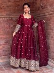 ATTRACTIVE FENDY SILK  SEQUENCE AND EMBROIDERY WORK ANARKALI GOWN BOTTOM WITH DUPATTA MAROON