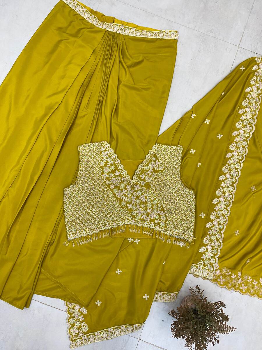 ATTRACTIVE FRENCH CREPE SEQUANCE EMBROIDERY WORK DRAPE SKIRT BLOUSE WITH SHRUG PARTY WEAR WHOLESALE PRICE ETHNIC GARMENT (7)