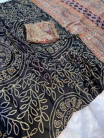 ATTRACTIVE GAJI SOFT SILK BANDHANI PRINT SAREE WITH UNSTITCHED BLOUSE