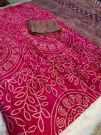 ATTRACTIVE GAJI SOFT SILK BANDHANI PRINT SAREE WITH UNSTITCHED BLOUSE