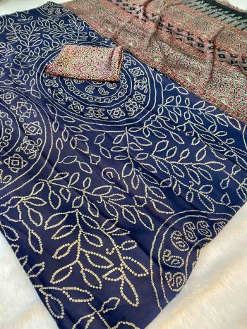 ATTRACTIVE GAJI SOFT SILK BANDHANI PRINT SAREE WITH UNSTITCHED BLOUSE